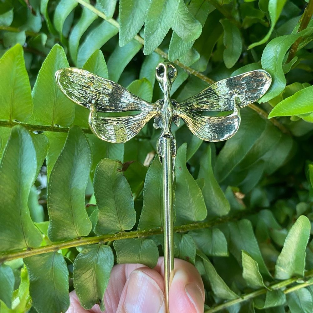 Cottagecore Fairy Goddess Hair Pin Antique Gold Tone, Muti Colored Wings, - Picture 6 of 7